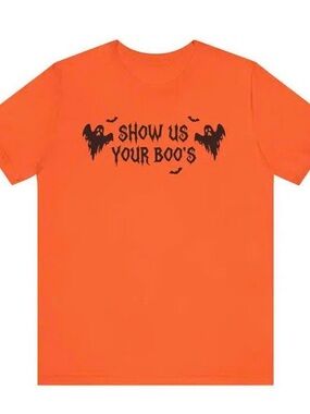 Orange Halloween Graphic Tee with Black Ghost Design
